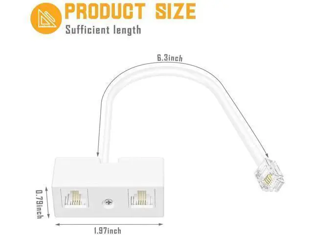 Alt view image 3 of 6 - 2 Pack White RJ11 6P4C 2-Way Telephone Splitter, 1 Male to Dual Female Landline Phone Jack Separator Wall Adapter for Phones & Fax Machines