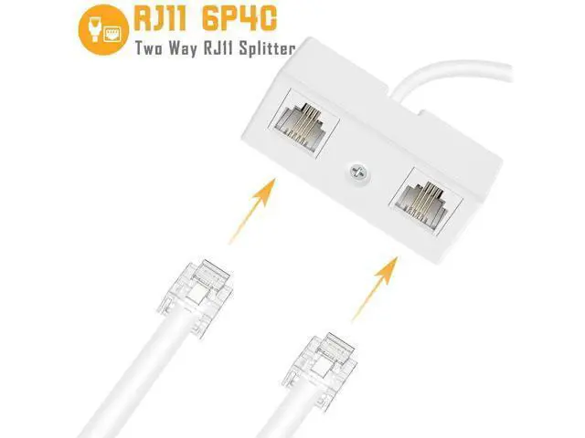 Alt view image 5 of 6 - 2 Pack White RJ11 6P4C 2-Way Telephone Splitter, 1 Male to Dual Female Landline Phone Jack Separator Wall Adapter for Phones & Fax Machines
