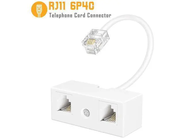 Alt view image 6 of 6 - 2 Pack White RJ11 6P4C 2-Way Telephone Splitter, 1 Male to Dual Female Landline Phone Jack Separator Wall Adapter for Phones & Fax Machines