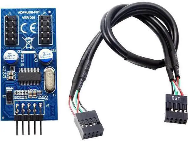 Main image of 30CM Motherboard USB2.0 9Pin 1-to-2 Splitter Cable, Single 9Pin Male to Dual 9Pin Male Internal Header Extension Adapter