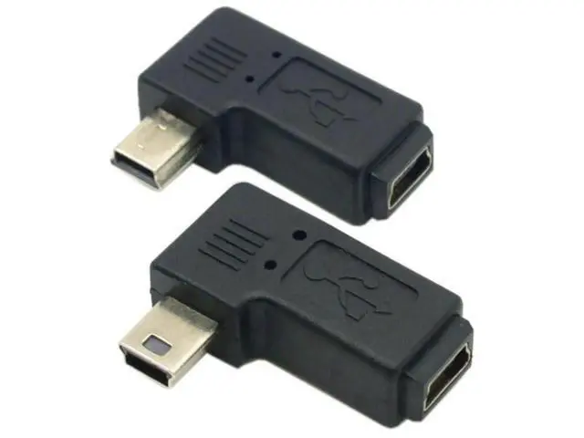 Alt view image 2 of 7 - 2 Pack 90 Degree Left & Right Angled Mini USB 5Pin Male to Female Extension Adapter