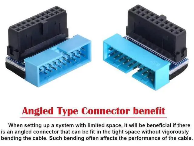 Alt view image 3 of 7 - 2-Pack 90° Up & Down Angled 19/20Pin USB3.0 Motherboard Header Extension Adapter, Internal USB 3.0 Male to Female Extender for DIY PC Chassis