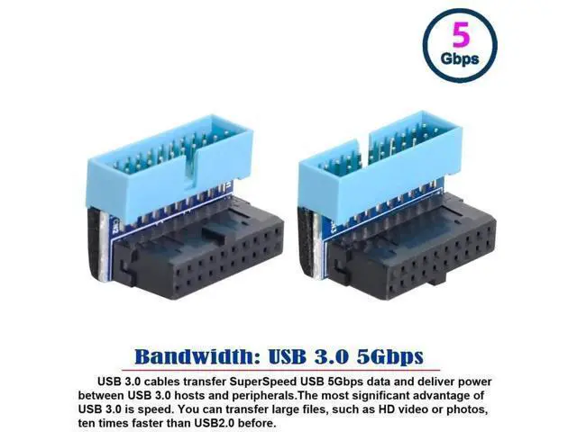 Alt view image 7 of 7 - 2-Pack 90° Up & Down Angled 19/20Pin USB3.0 Motherboard Header Extension Adapter, Internal USB 3.0 Male to Female Extender for DIY PC Chassis