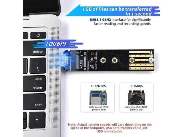 Alt view image 6 of 7 - Dual Protocol M.2 to USB Adapter Enclosure, USB3.1 Gen2 10Gbps, Supports NVMe M-Key & SATA B+M-Key SSD, UASP Accelerated, Up to 4TB, Fits 2230/2242/2260/2280