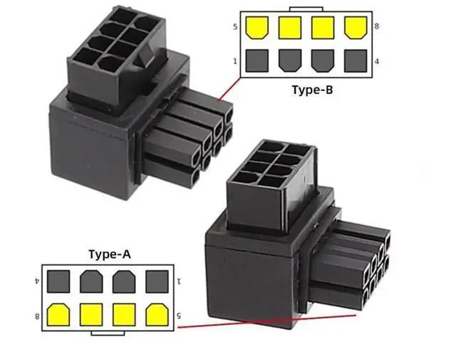 Alt view image 2 of 7 - 2 Pack 90° Up/Down Angled ATX 8P EPS Male to Female CPU Power Adapter, 12V