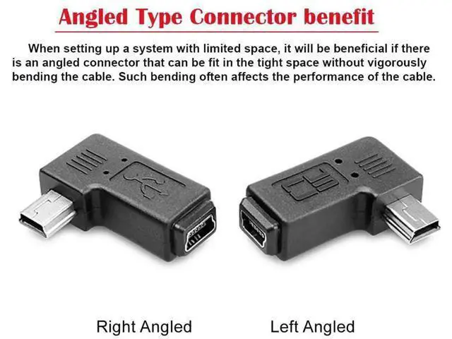 Alt view image 6 of 7 - 2 Pack 90 Degree Left & Right Angled Mini USB 5Pin Male to Female Extension Adapter