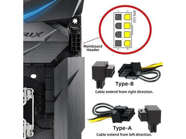 Alt view image 2 of 7 - 2 Pack 90 Degree Up & Down Angled ATX 8Pin EPS CPU Power Adapter, 12V EPS 8P Male to Female Elbow Power Header Converter for PC Motherboard CPU Power Supply