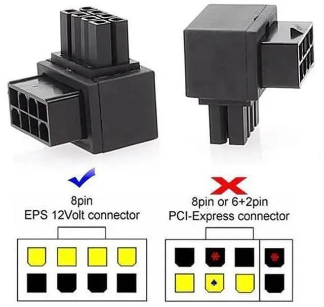 Alt view image 3 of 7 - 2 Pack 90 Degree Up & Down Angled ATX 8Pin EPS CPU Power Adapter, 12V EPS 8P Male to Female Elbow Power Header Converter for PC Motherboard CPU Power Supply