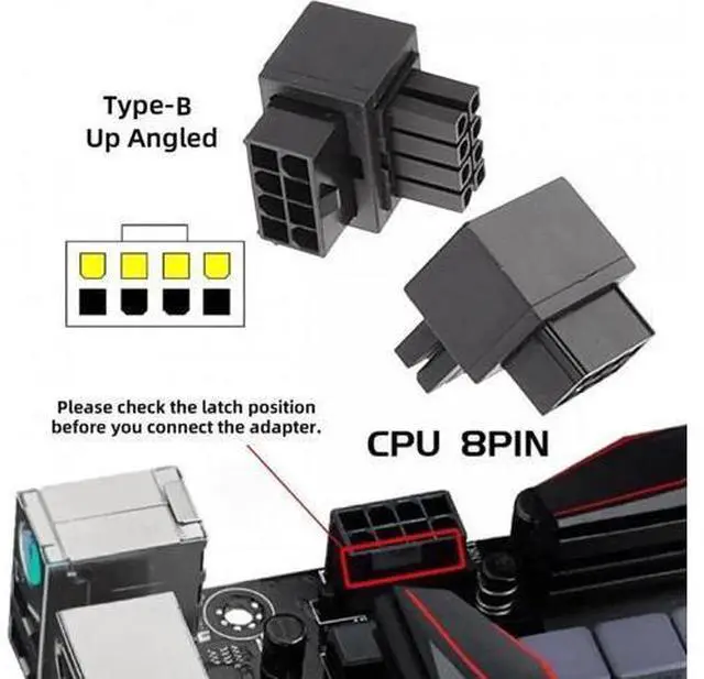 Alt view image 7 of 7 - 2 Pack 90 Degree Up & Down Angled ATX 8Pin EPS CPU Power Adapter, 12V EPS 8P Male to Female Elbow Power Header Converter for PC Motherboard CPU Power Supply