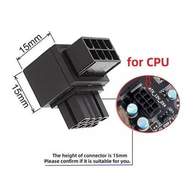 Alt view image 6 of 7 - 2 Pack 90 Degree Up & Down Angled ATX 8Pin EPS CPU Power Adapter, 12V EPS 8P Male to Female Elbow Power Header Converter for PC Motherboard CPU Power Supply