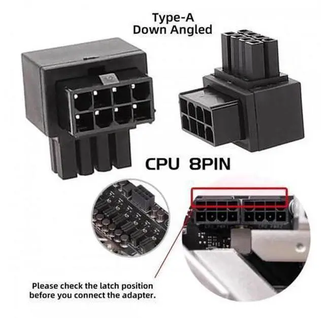 Alt view image 5 of 7 - 2 Pack 90 Degree Up & Down Angled ATX 8Pin EPS CPU Power Adapter, 12V EPS 8P Male to Female Elbow Power Header Converter for PC Motherboard CPU Power Supply
