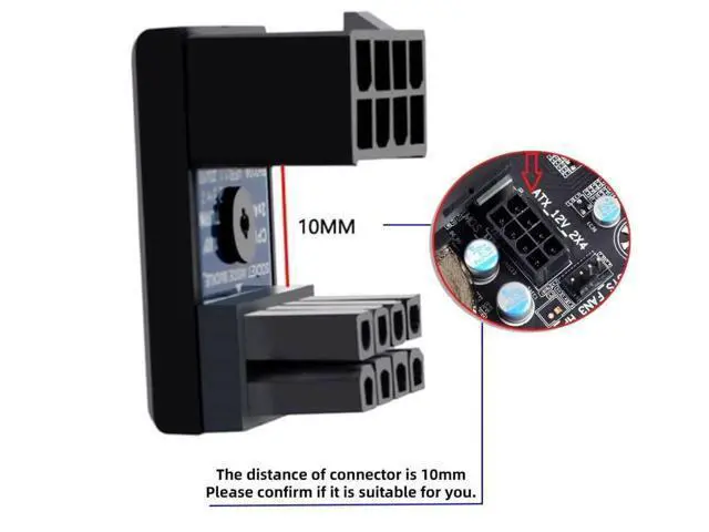 Alt view image 2 of 7 - 2 Pack 180 Degree Angled ATX 8Pin EPS 12V CPU Power Adapter, Inside Buckle Connector for PC Motherboard