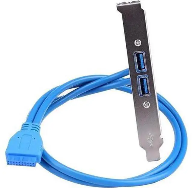 Main image of 1.64ft Blue PCI Slot Bracket Cable, USB 3.0 20Pin Header to Dual USB-A Female Back Panel Expansion Adapter