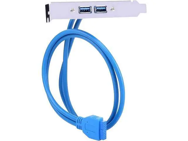 Alt view image 2 of 4 - 1.64ft Blue PCI Slot Bracket Cable, USB 3.0 20Pin Header to Dual USB-A Female Back Panel Expansion Adapter