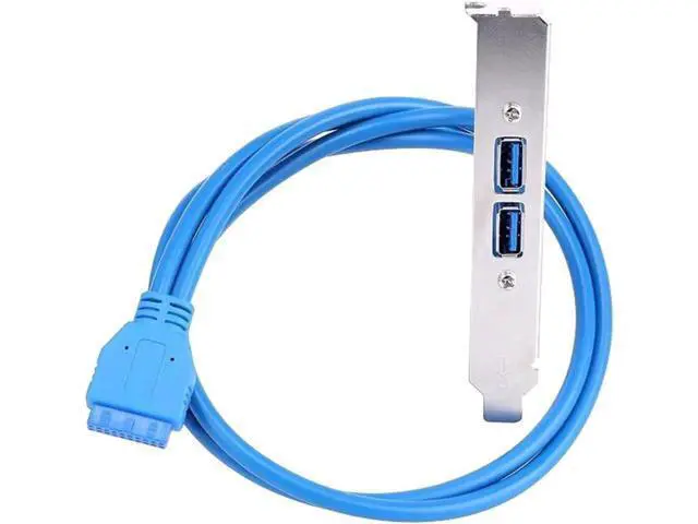 Alt view image 3 of 4 - 1.64ft Blue PCI Slot Bracket Cable, USB 3.0 20Pin Header to Dual USB-A Female Back Panel Expansion Adapter