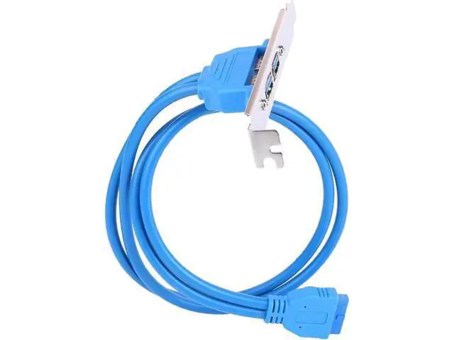 Alt view image 4 of 4 - 1.64ft Blue PCI Slot Bracket Cable, USB 3.0 20Pin Header to Dual USB-A Female Back Panel Expansion Adapter