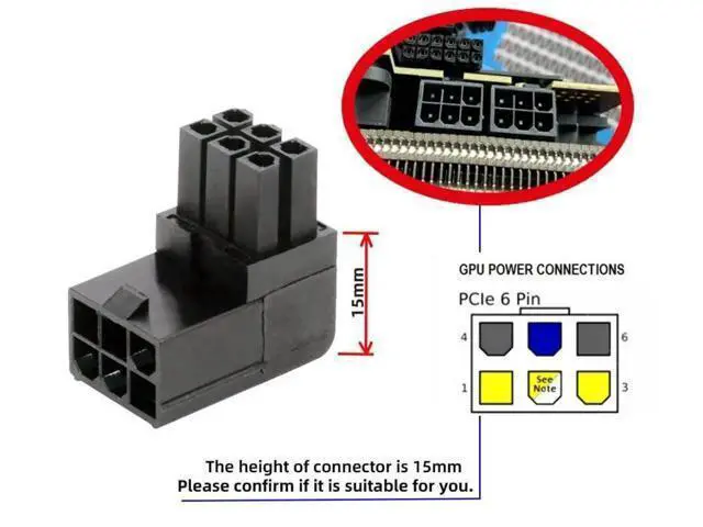 Alt view image 7 of 7 - 2 Pack 90 Degree ATX 6Pin GPU Power Adapter, Angled Graphics Card Power Connector