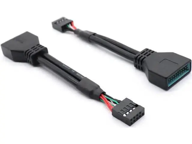 Alt view image 2 of 3 - 2PC Black Mainboard Adapter Cable | USB2.0 9Pin Female to USB3.0 20Pin Male Internal Header Converter