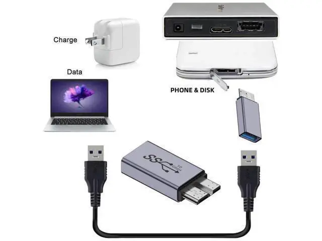 Alt view image 7 of 7 - USB 3.1 USB-A Female to Micro USB 3.0 Male Adapter, 10Gbps High Speed Data & Power Transfer Connector for Laptop External SSD Hard Drives