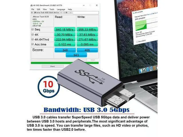 Alt view image 5 of 7 - USB 3.1 USB-A Female to Micro USB 3.0 Male Adapter, 10Gbps High Speed Data & Power Transfer Connector for Laptop External SSD Hard Drives