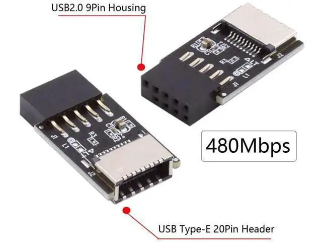 Alt view image 5 of 7 - USB 2.0 9Pin Male to USB 3.1 Type E Key-A Female Adapter, Front Panel Socket to 9Pin Mainboard Header Internal Extension Converter for PC Case