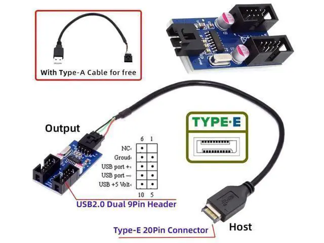 Alt view image 2 of 7 - 0.98FT Type-E Front Panel Header Splitter Cable | USB2.0/3.1 Type-E 1-to-2 9/10Pin Motherboard Internal Extension Adapter