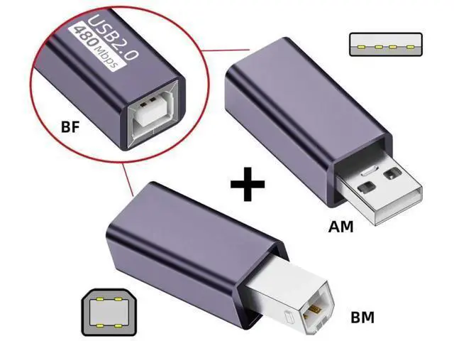 Alt view image 3 of 6 - 2 Pack USB 2.0 Type B Female to Type A & Type B Male Adapter, Dual Connector Converter for Printer, Scanner & Hard Drive