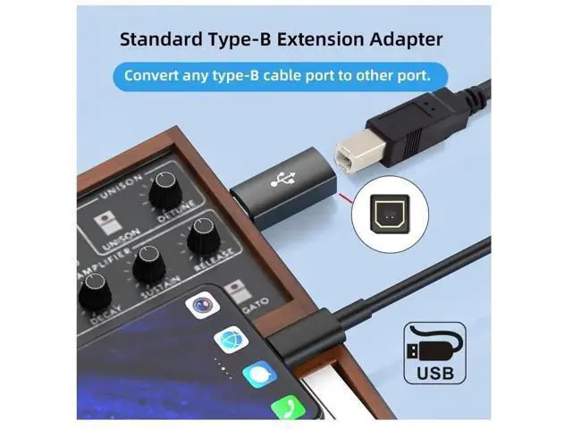 Alt view image 6 of 6 - 2 Pack USB 2.0 Type B Female to Type A & Type B Male Adapter, Dual Connector Converter for Printer, Scanner & Hard Drive