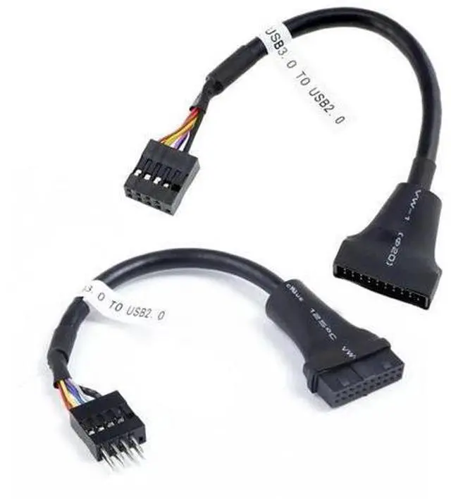 Main image of 2 Pack USB 2.0 Front Panel Header Adapter, 9/10Pin to 19/20Pin Mainboard Gender Changer Cable
