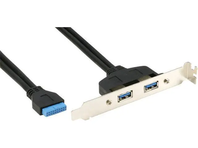 Alt view image 6 of 6 - 1.5ft 2 Ports USB 3.0 Female Cable, PCI Slot Plate Bracket Back Panel to 20Pin Motherboard Header Adapter