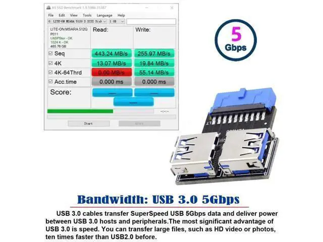 Alt view image 4 of 7 - Horizontal 19/20 Pin Motherboard 1 to 2 USB 3.0 Splitter Adapter