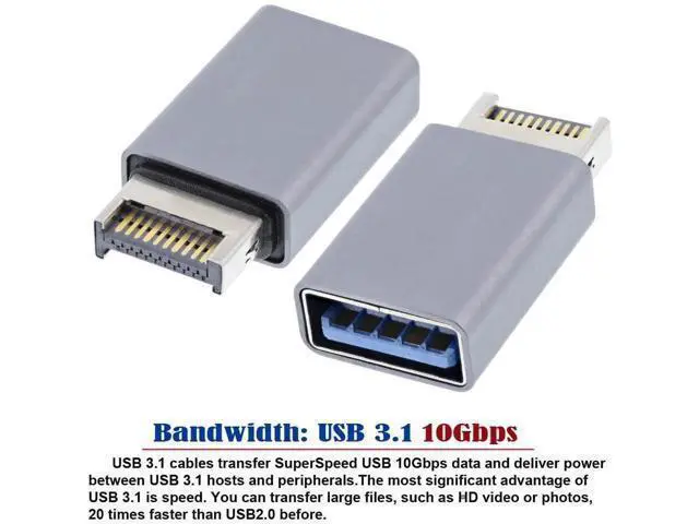 Alt view image 2 of 7 - USB 3.1 Type-E Male Front Panel Header to USB 3.0 Type-A Female Adapter, Motherboard Internal Data Converter