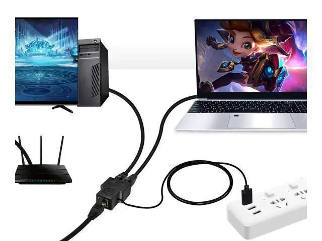 Alt view image 5 of 7 - 1 to 2 Port RJ45 Ethernet Splitter Adapter, 1 Female to 2 Female LAN Cable Splitter, Allow 2 Devices to Access Network Simultaneously, Compatible with Cat5 Cat5e Cat6 Ethernet Cables