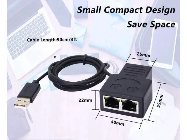 Alt view image 6 of 7 - 1 to 2 Port RJ45 Ethernet Splitter Adapter, 1 Female to 2 Female LAN Cable Splitter, Allow 2 Devices to Access Network Simultaneously, Compatible with Cat5 Cat5e Cat6 Ethernet Cables