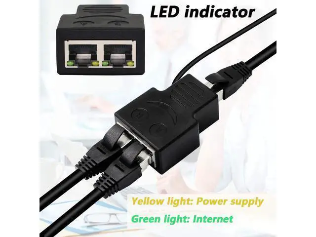 Alt view image 7 of 7 - 1 to 2 Port RJ45 Ethernet Splitter Adapter, 1 Female to 2 Female LAN Cable Splitter, Allow 2 Devices to Access Network Simultaneously, Compatible with Cat5 Cat5e Cat6 Ethernet Cables