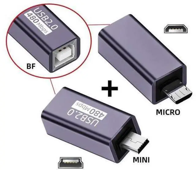 Alt view image 2 of 7 - 2 Pack USB 2.0 Type B Female to Mini USB & Micro USB Male Adapter, Multi Connector Converter for Printer, Phone & Hard Drive