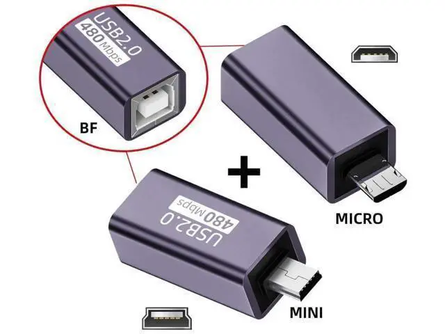 Alt view image 5 of 7 - 2 Pack Micro/Mini USB Male to USB 2.0 Type B Female Adapter, Converter for Printer, Disk and Scanner