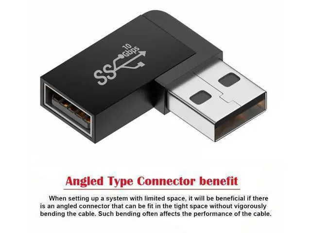 Alt view image 2 of 7 - 90 Degree Left Angled USB 3.2 Gen2 Male to Female Extension Adapter, 10Gbps SuperSpeed USB A Elbow Extender for Power, Data & Video Transmission