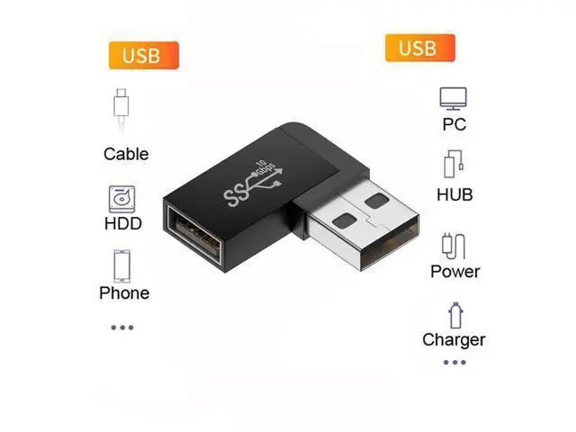 Alt view image 4 of 7 - 90 Degree Left Angled USB 3.2 Gen2 Male to Female Extension Adapter, 10Gbps SuperSpeed USB A Elbow Extender for Power, Data & Video Transmission