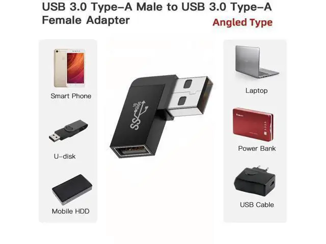 Alt view image 5 of 7 - 90 Degree Left Angled USB 3.2 Gen2 Male to Female Extension Adapter, 10Gbps SuperSpeed USB A Elbow Extender for Power, Data & Video Transmission
