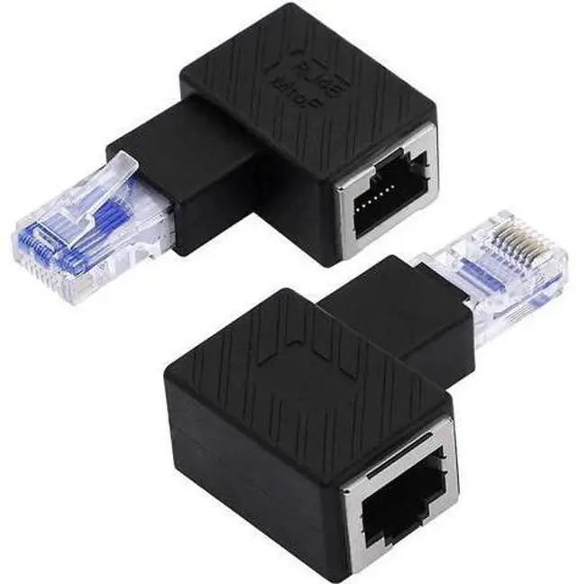Main image of 2 Pack Left 90 Degree RJ45 Male to Female Right Angle Ethernet Adapter, 8P8C LAN Cable Elbow Extender, Compatible with Cat5/Cat5e/Cat6 Network Cables