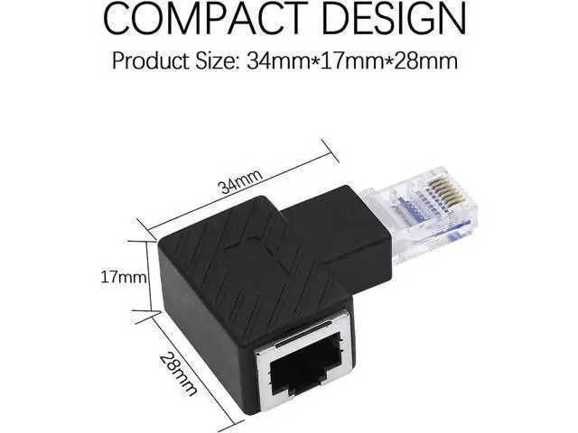 Alt view image 3 of 5 - 2 Pack Left 90 Degree RJ45 Male to Female Right Angle Ethernet Adapter, 8P8C LAN Cable Elbow Extender, Compatible with Cat5/Cat5e/Cat6 Network Cables