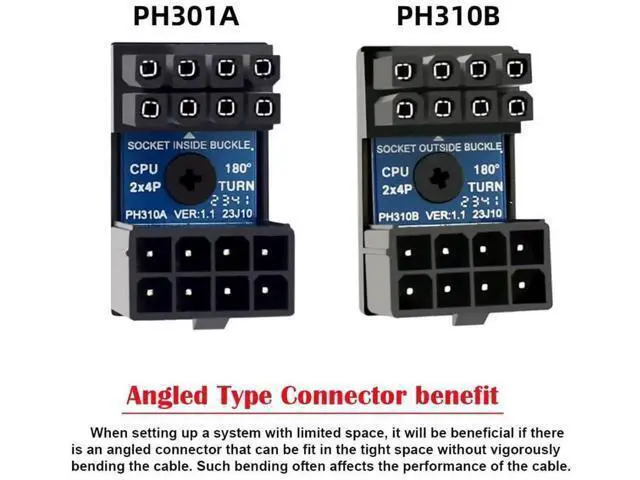 Alt view image 4 of 7 - 2 Pack 180 Degree Angled ATX 8Pin EPS 12V CPU Power Adapter, Inside Buckle Connector for PC Motherboard