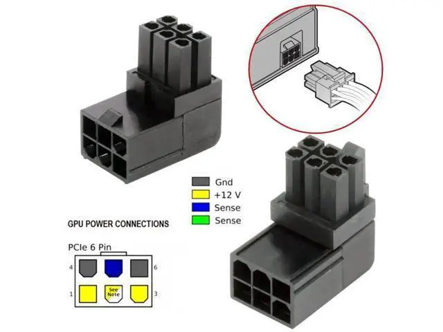 Alt view image 4 of 7 - 2 Pack 90 Degree ATX 6Pin GPU Power Adapter, Angled Graphics Card Power Connector