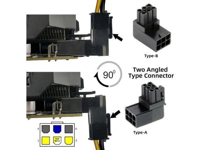 Alt view image 2 of 7 - 2 Pack 90 Degree ATX 6Pin GPU Power Adapter, Angled Graphics Card Power Connector