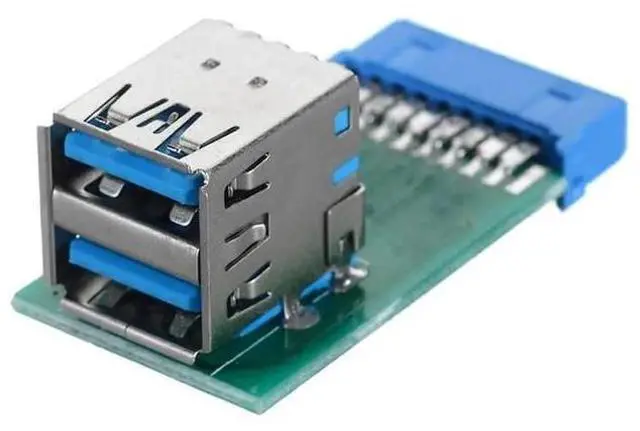 Main image of Vertical Dual USB 3.0 A Female to Motherboard 20Pin Header Adapter, 90° Angle PCBA for Internal Front Panel USB Expansion