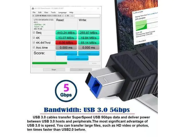 Alt view image 6 of 7 - 2 Pack USB 3.0 Type A Male/Female to Type B Male Adapter, Connector for Printer, Hard Drive and Camera