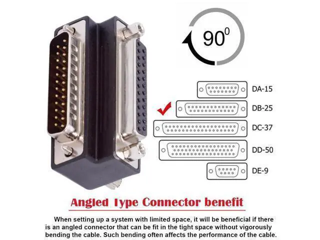 Alt view image 2 of 7 - 90 Degree Down Angled DB25 D-Sub Adapter, Male Nut to Female Screw Extension Connector, Compatible with Parallel LPT & AES/EBU Digital Audio Devices