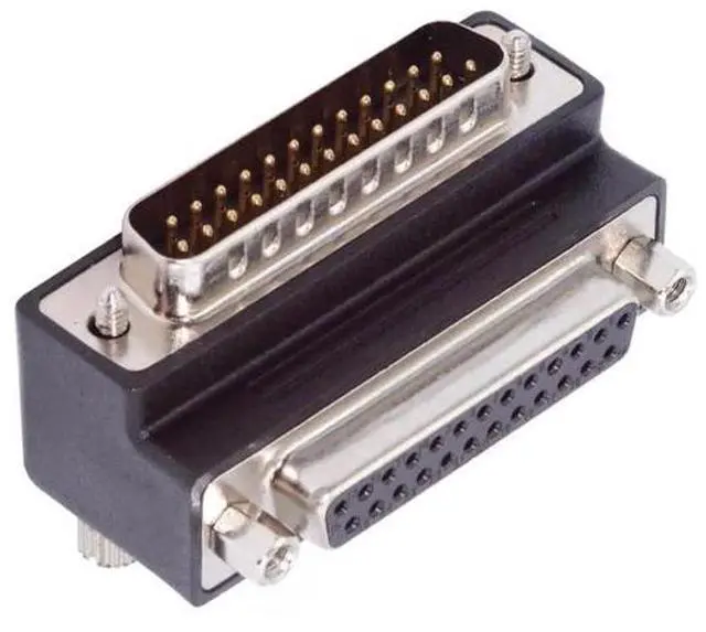 Main image of 90 Degree Down Angled DB25 D-Sub Adapter, Male Nut to Female Screw Extension Connector, Compatible with Parallel LPT & AES/EBU Digital Audio Devices
