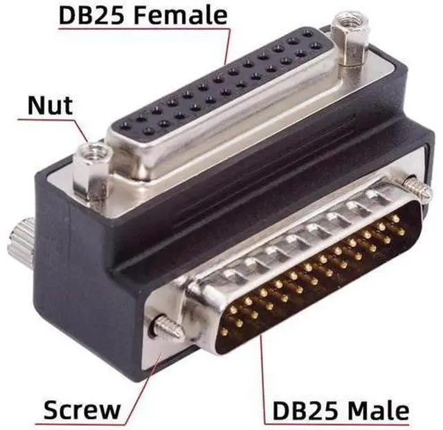 Alt view image 3 of 7 - 90 Degree Down Angled DB25 D-Sub Adapter, Male Nut to Female Screw Extension Connector, Compatible with Parallel LPT & AES/EBU Digital Audio Devices